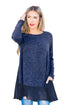 Sexy Chiffon Hemline Splice Blue Long Sleeve Top